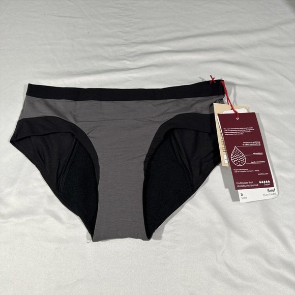 NWT $35 Thinx [ Womens Small ] Super‎ Period Cotton Brief in Slate/ Black - Picture 4 of 10